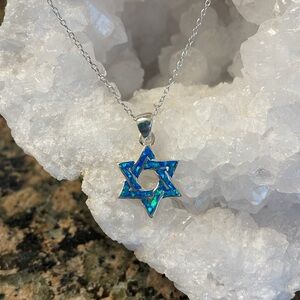 Created Opal Blue Star Of David Pendant. Stamped 925. Retail 128.00